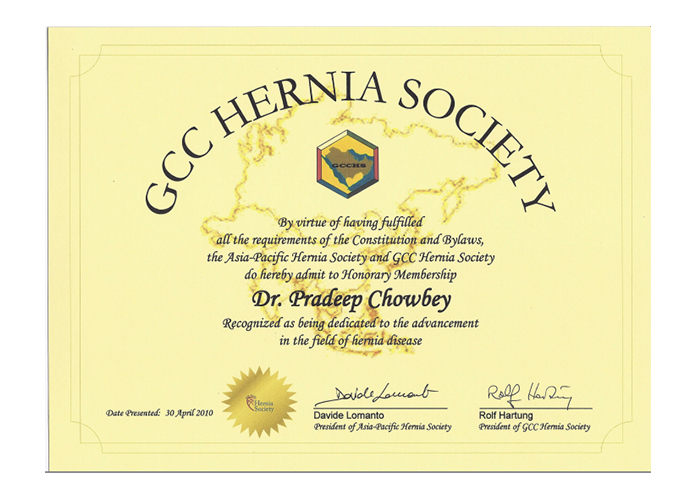 Honorary Membership By Gulf Cooperation Council Hernia Society, Dubai